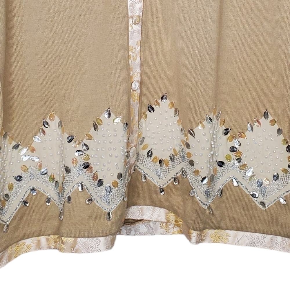 Storybook Knits Stunning Silver Cardigan Sweater, Silver and Gold Leaves Sz LG - Picture 5 of 13